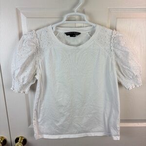 Veronica Beard Eyelet Puff Sleeve White Top
